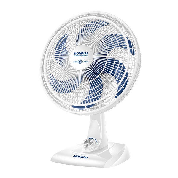 Ventilador de Mesa Mondial Super Power VSP-40-W 40cm 6 Pás 140W Branco/Azul 220V